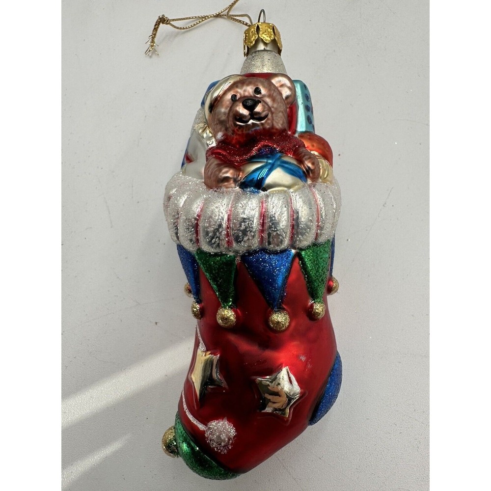 Glass Stocking Ornament Bear  GK  5.5" Tall Doll Candy Cane Gifts